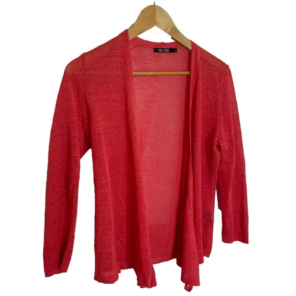 Women's Small Nic & Zoe Orange Linen Blend Cropped Cardigan Sweater - Picture 2 of 5